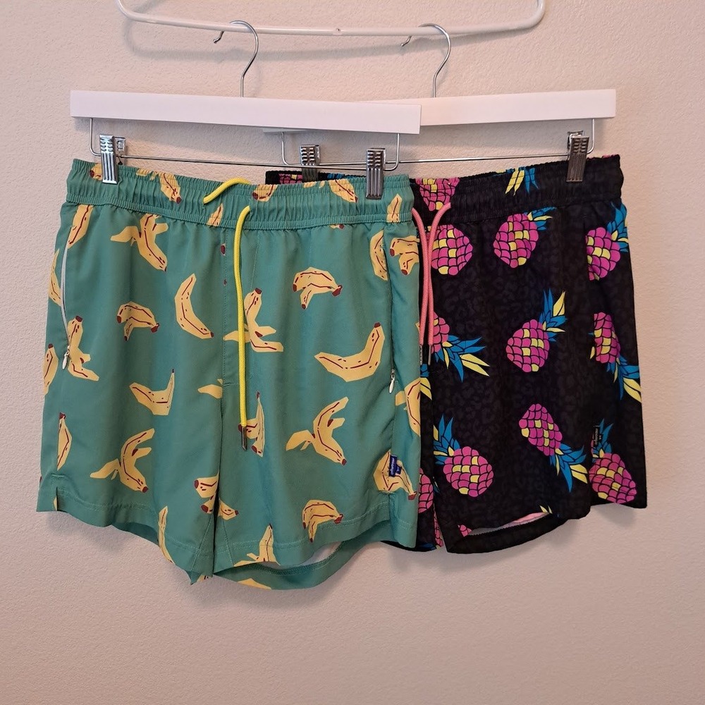 Maamgic Mens Swim Trunks Lot of 2 Pineapple Banana Compression Liner Size M